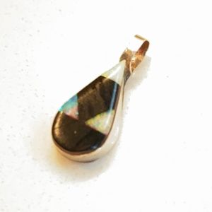 Dorothy Secatero Navajo Zuni Fire Opal & Onyx Dainty Sterling Silver Pendant